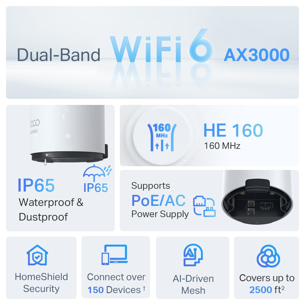 TP-LINK Deco X50-OUTDOOR(1-PACK) V1 AX3000 Outdoor / Indoor Whole Home Mesh WiFi 6 Unit