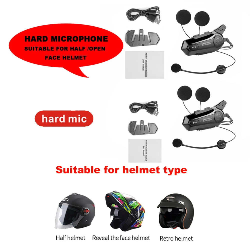 1/2Pcs Bluetooth Intercom Motorcycle helmet bluetooth headset for 2 Rider intercomunicador Moto Interphone Headset Wireless