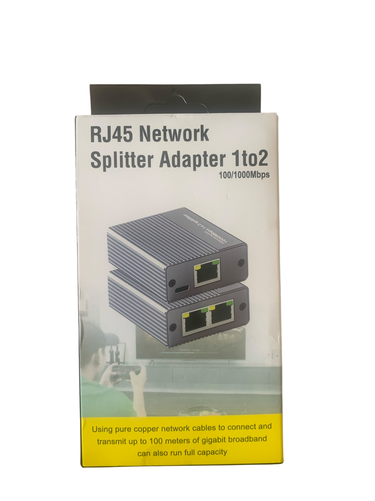 RJ45 Gigabit Network Splitter Adapter 1 to 2 (1000Mbps, USB Type-C Powered)