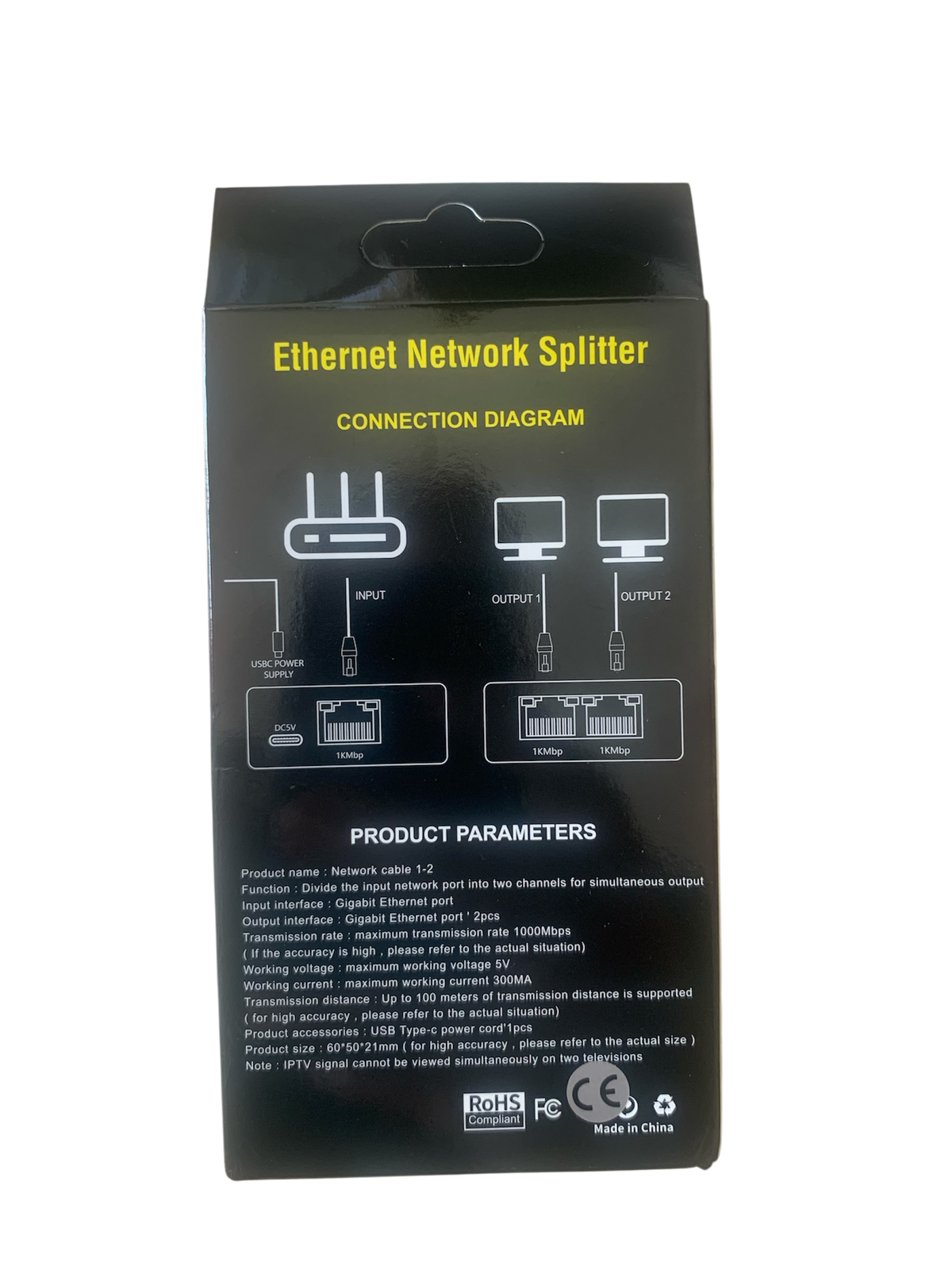 RJ45 Gigabit Network Splitter Adapter 1 to 2 (1000Mbps, USB Type-C Powered)