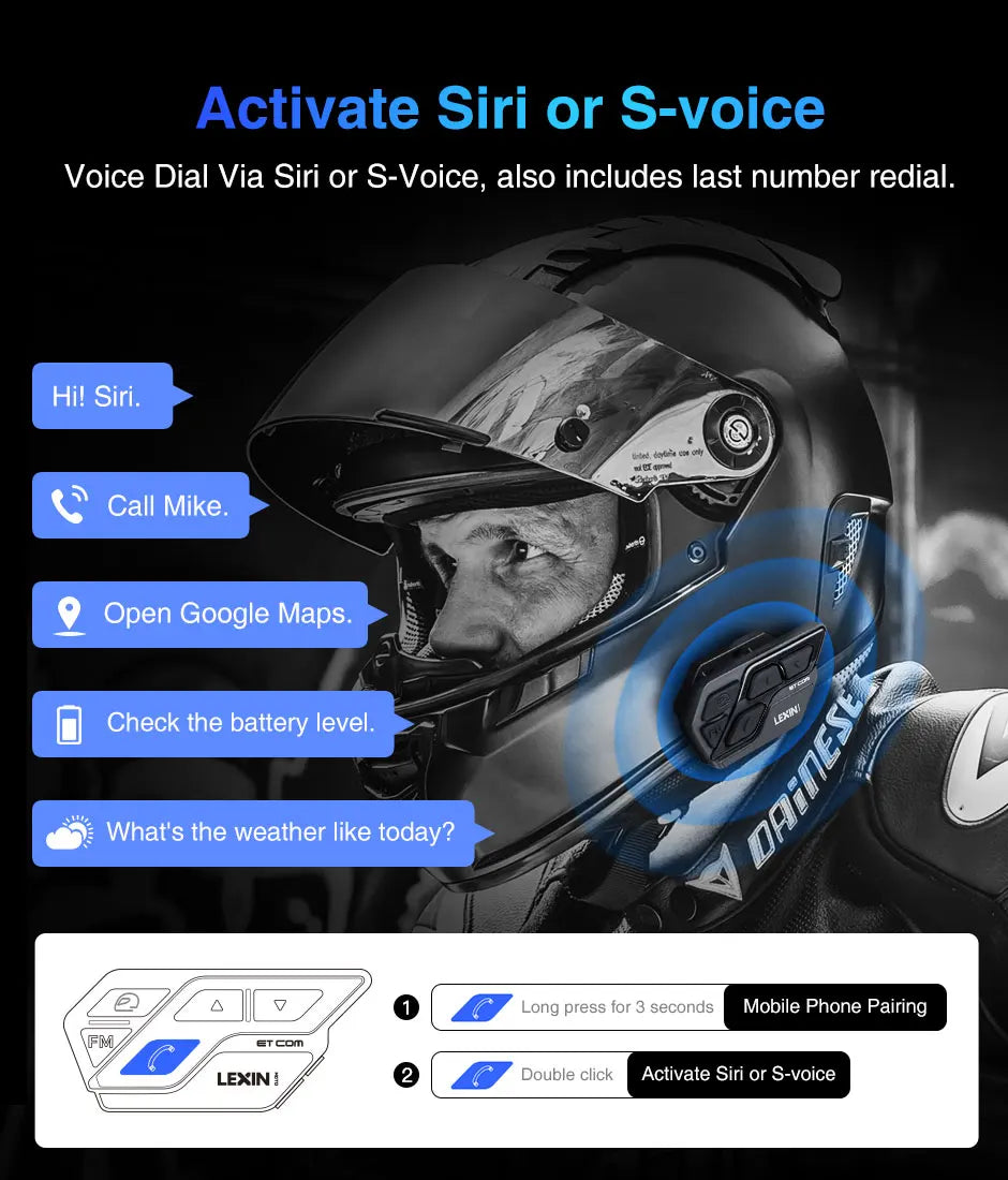 LEXIN ET COM Helmet Intercom Motorcycle Bluetooth v5.0 with 6 DIY Color, Waterproof&FM Radio Headsets