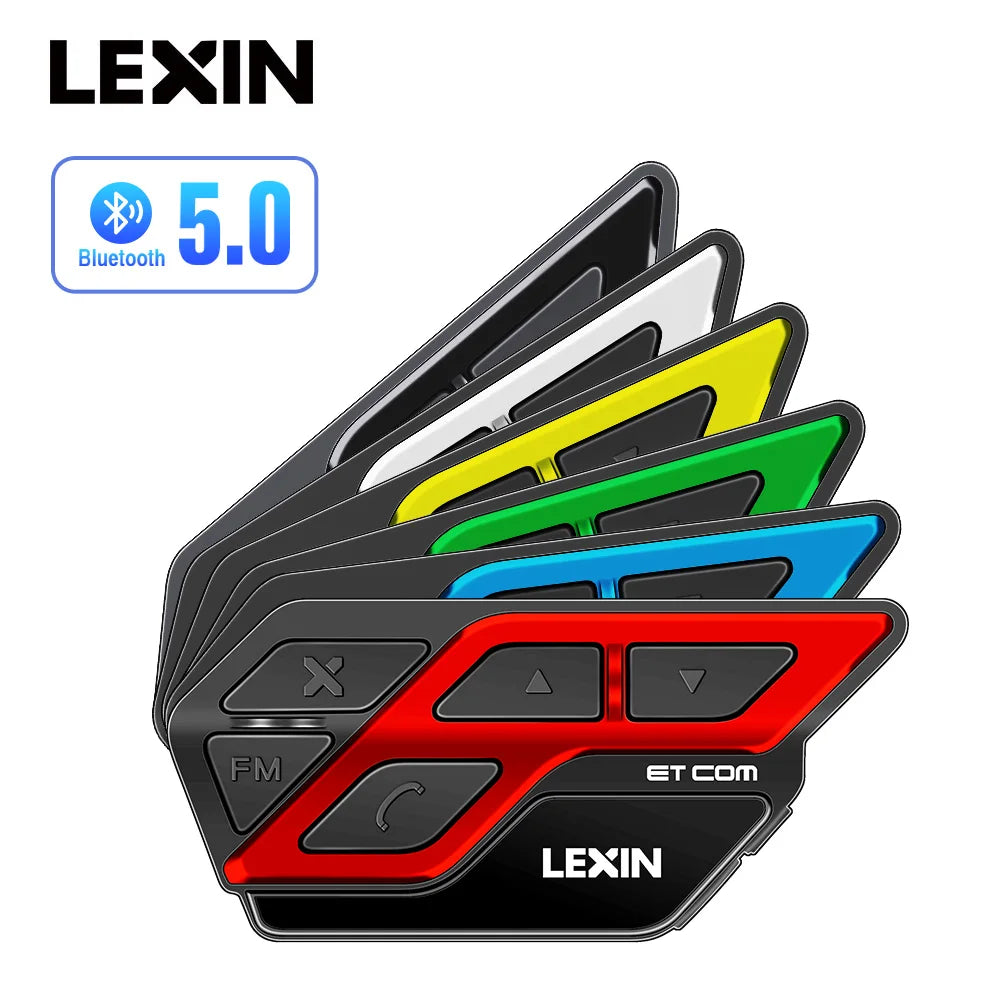 LEXIN ET COM Helmet Intercom Motorcycle Bluetooth v5.0 with 6 DIY Color, Waterproof&FM Radio Headsets